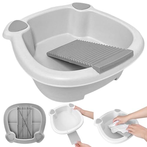 Nuelreva Waschbrettbecken mit integriertem Waschbrett, Nicht rutsches tragbares Waschbrett mit reichlichem Becken, Plastikwaschbrett für Händewaschkleidung, Socken, kleine Artikel Waschbrettbecken von Nuelreva