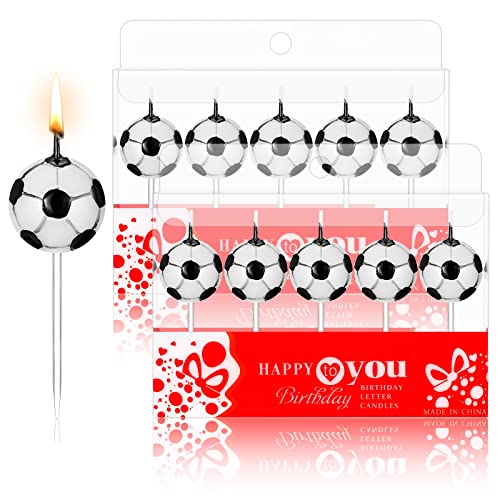 10 Stück Fußball Kuchenkerzen Fußballform Geburtstagskerzen Kuchen Dekorationen Fußball Kerzen Cupcake Topper für Geburtstag Jungen Mädchen Kinder Party Deko Geschenk, Weiß und Schwarz von Nuenen