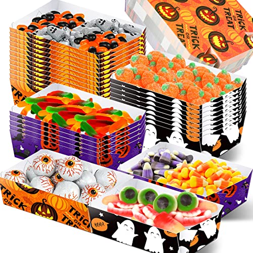 120 Stück Halloween Papier Lebensmittel Tabletten Nacho Leckerli Snack Halter Schalen Einweg Serviertabletten für Halloween Dekoration Süßes Saures Party Zubehör (5,12 x 3,23 x 1,65 Zoll) von Nuenen
