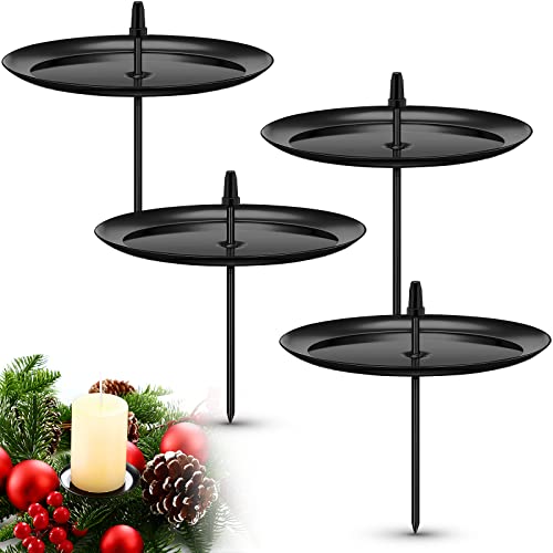 4 Stück Weihnachten Adventskranz Kerzenhalter Metall Schwarz Kranz Kerzenteller Metall Kerzenhalter für DIY Kranz, Advent, Weihnachten Tischdeko (10 cm/ 3,94 Zoll Durchmesser) von Nuenen