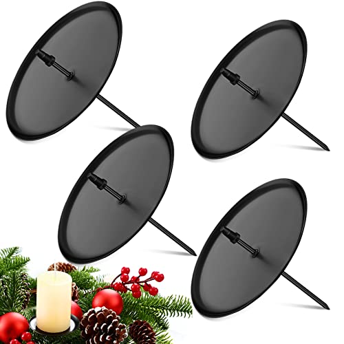 4 Stück Weihnachten Adventskranz Kerzenhalter Metall Schwarz Kranz Kerzenteller Metall Kerzenhalter für DIY Kranz, Advent, Weihnachten Tischdeko (7,5 cm/ 2,95 Zoll Durchmesser) von Nuenen