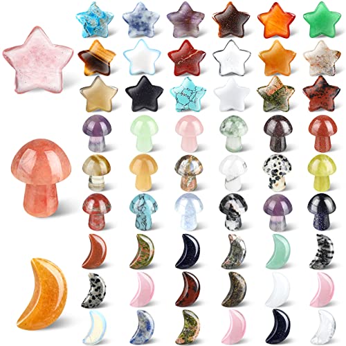 54 Stück Heilsteine Kristall Pilz Mond Stern Kristall Steine ​​Mini Daumen Steine Pilz Kristalle Skulptur Deko Edelsteine Kristall für Hexerei Zubehör DIY Meditation Ausgleich Schmuck Deko von Nuenen