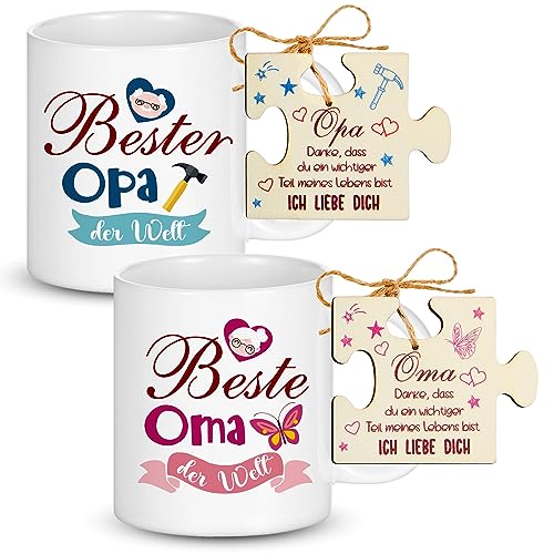 Nuenen 4 Stück Oma und Opa Tassen Set 2 Oma Opa Tassen Kaffeetassen mit 2 Holz Geschenkanhänger in Puzzle Form, Weihnachten Geburtstag Dankeschön Geschenk für Großeltern von Enkel Enkelin Sohn Tochter Nuenen 4 Stück Oma und Opa Tassen Set 2 Oma Opa Tassen Kaffeetassen mit 2 Holz Geschenkanhänger in Puzzle Form, Weihnachten Geburtstag Dankeschön Geschenk für Großeltern von Enkel Enkelin Sohn Tochter von Nuenen
