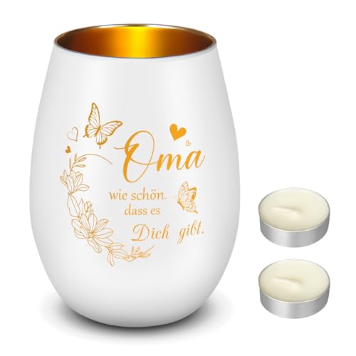 Nuenen Geschenk für Oma Teelichtglas mit 2 Stück Weißen Teelichtern Wie Schön DASS Es Dich Gibt Graviertes Windlicht und Teelichter für Großmutter Geburtstag Muttertagsgeschenk (Oma) von Nuenen