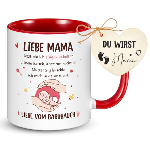 Nuenen Geschenke für Werdende Mutter Liebe Mutter Tasse Werdende Mama Holzschild Liebe Mama Jetzt Bin Ich Eingekuschelt in Deinem Bauch Keramik Tasse Schwangerschaft Geschenk für Mutter von Nuenen