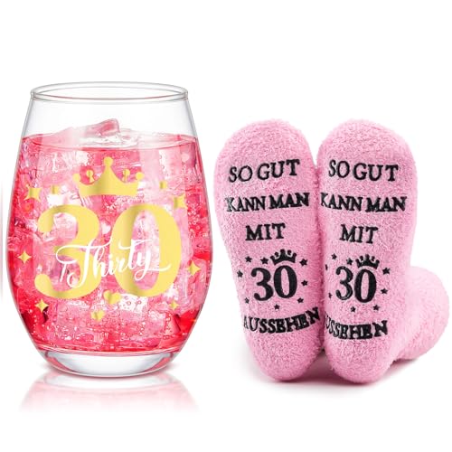 Nuenen Lustiges Geschenkset zum 30. Geburtstag für Frauen - Inkl. Rotweingläser & Socken Geschenk für Damen, Mutter oder Freundin zum 30. Geburtstag von Nuenen