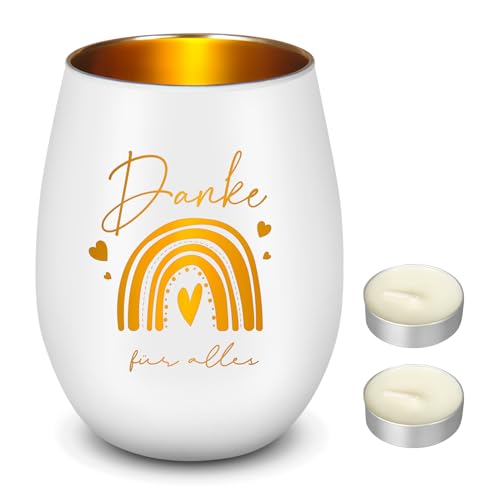 Nuenen Teelichtglas mit 2 Weißen Teelichtern Teelichthalter Kerzenglas mit Kerzen und Gravur Danke für Alles Ruhestandsgeschenk für Kollegen Abschied Dankeschön Geschenk für Jobwechsel Erzieherin von Nuenen