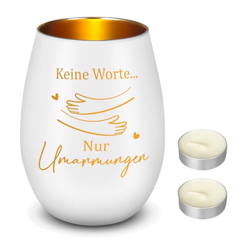 Nuenen Trauergeschenk Trauerlicht Windlicht mit Gravur Trauerkerze Geschenke für Trauernde zur Beerdigung Trauer Deko Gedenkkerze Windlicht Gedenklicht Erinnerungslicht(Weißgold,Umarmung) von Nuenen