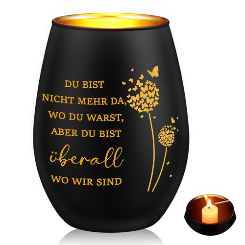 Nuenen Trauergeschenk Trauerlicht Windlicht mit Gravur Trauerkerze Geschenke für Trauernde zur Beerdigung Trauer Deko Gedenkkerze Windlicht Gedenklicht Erinnerungslicht(Schwarzgold,Schmetterling 3) von Nuenen