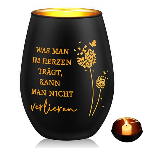 Nuenen Trauergeschenk Trauerlicht Windlicht mit Gravur Trauerkerze Geschenke für Trauernde zur Beerdigung Trauer Deko Gedenkkerze Windlicht Gedenklicht Erinnerungslicht(Schwarzgold,Schmetterling 1) von Nuenen