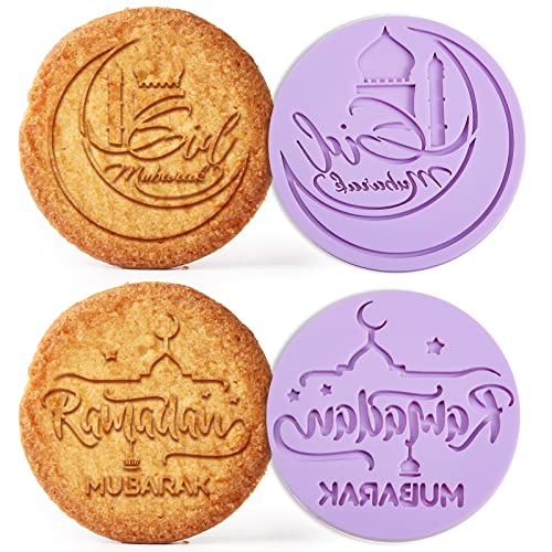 Ramadan Mubarak Keksstempel 2 Set Eid Mubarak Ausstechformen Fondant Prägestempel 3D Plätzchen Ausstecher Acryl Kekse Stempel Lila Backzubehör für Kuchen Backen Accessories (Klassisch) von Nuenen