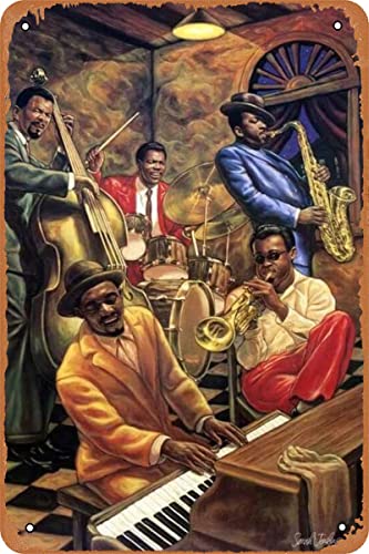Nuepaoser Cool Jazz Blechschilder afrikanische Musiker, Metallposter, Vintage-Wanddekoration für Männerhöhle, Garage, Bar, Pub, 20,3 x 30,5 cm von Nuepaoser