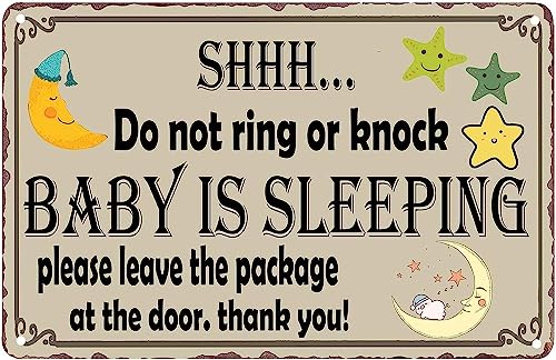 Aluminium-Blechschild mit Aufschrift "Baby Sleeping Funny Do Not Ring Doorbell Front Door Nursery Aluminum Tin Sign Metal Wall Art Decorations Iron Painting for Indoor Outdoor Home Decor Room Door Aluminium-Blechschild mit Aufschrift "Baby Sleeping Funny Do Not Ring Doorbell Front Door Nursery Aluminum Tin Sign Metal Wall Art Decorations Iron Painting for Indoor Outdoor Home Decor Room Door von Nufar