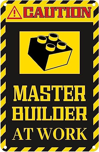 Aluminium-Blechschild mit Aufschrift "Caution Master Builder at Work", Architektonisch für Bauarbeiten, Karriere, öffentliche Orte, Warnung, Aluminium-Blechschild, Wandkunst, Dekorationen, von Nufar