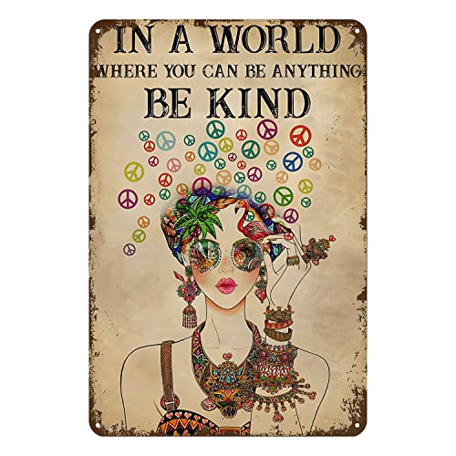 Blechschild für Mädchen, Hippie-Mädchen in einer Welt, wo Sie alles sein können, Metall-Blechschild, Vintage, Zuhause, Küche, Garage, Bar, Höhle, Wand, nostalgische Dekoration, rustikales Blechschild von Nufar