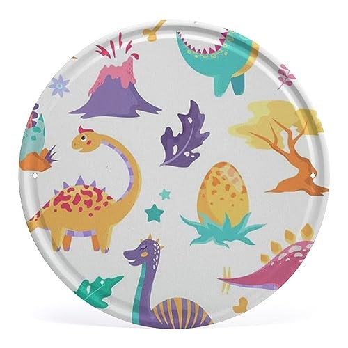 Buntes Dinosaurier-Kranzschild, Kranzbefestigung, Metallschild, rundes Schild für Kränze, runde Metall-Blechschilder für Zuhause und Küche, Bar, Café, Tankstelle, Garage, Retro-Wand, 30,5 x 30,5 cm von Nufar