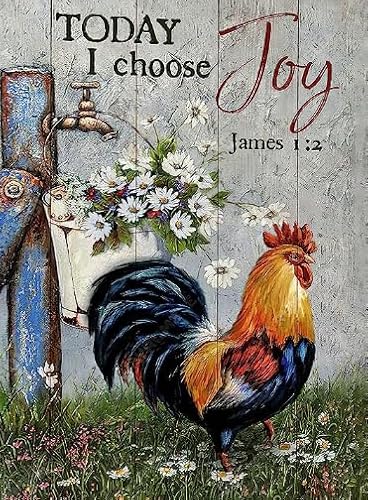 Farmhouse Hahn Wandkunst Landküken Henne Bild Wanddekoration Rustikales Gänseblümchen Metall Blechschild Pinsel Inspirierende Malerei Home Kunstwerk für Badezimmer Schlafzimmer Küche Esszimmer Büro von Nufar