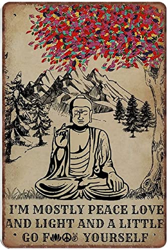 I'M Mostly Peace Love And Light Yoga-Wandkunst, Yoga-Geschenk, Yoga-Wanddekoration, Yoga-Liebhaber, Geschenk, Yoga-Kunstdruck, Yoga-Wanddruck, Yoga, Heimdekoration, Blechschild, Bar, Pub, Metallschild von Nufar