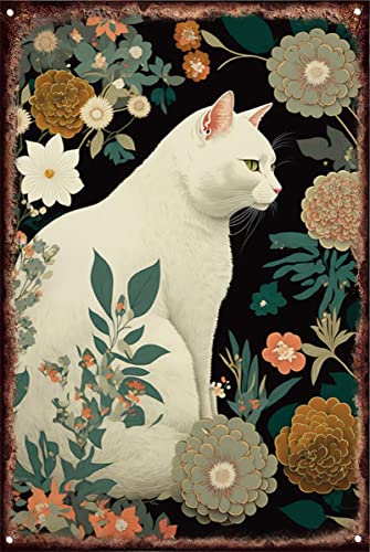 Katzen- und Blumen-Kunstposter, florale Wandkunst, Heimdekoration, Retro-Blechschild, Katzenliebhaber, Geschenk, Gartenliebhaber, Geschenk für Frauen und Männer, lustiges Blechschild für Zuhause Katzen- und Blumen-Kunstposter, florale Wandkunst, Heimdekoration, Retro-Blechschild, Katzenliebhaber, Geschenk, Gartenliebhaber, Geschenk für Frauen und Männer, lustiges Blechschild für Zuhause von Nufar