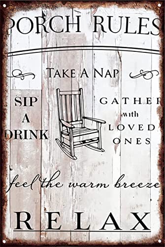 Lustiges Metall-Blechschild mit Zitat auf der Veranda, Wanddekoration, Veranda-Regeln, Holz-Schild für Heimdekoration, Geschenke, 20,3 x 30,5 cm, für Frauen, Frauen, Freundinnen, Töchter, Geburtstage von Nufar