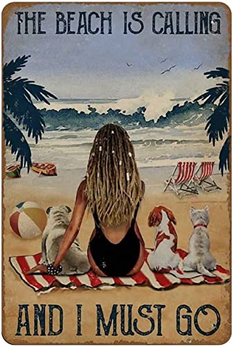 Metall-Blechschild Enkelin von Oma Vintage Beach is Calling Dogs Dreadlocks Mädchen Geschenk Lustiges Männerhöhle Coole Wand Tür Schild Neu Warnschild Aluminium Metall Blech 30,5 x 20,3 cm von Nufar