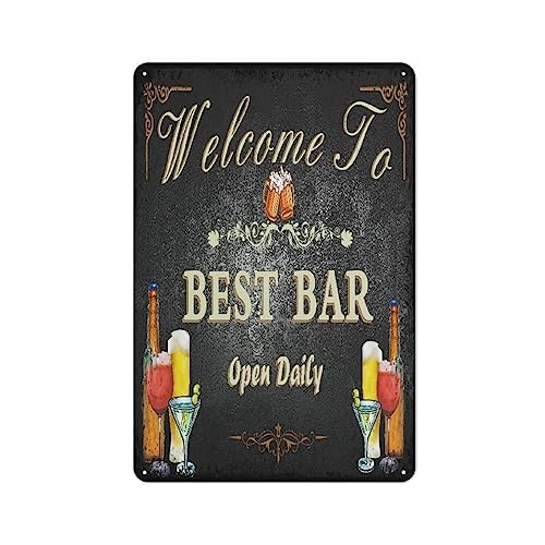 Metall-Blechschild "Welcome To Bar Open Daily Vintage", für Pub-Liebhaber, personalisiertes Geschenk, lustige Neuheit, Bar, Club, Garage, Hippie-Raumdekoration, Heimdekoration, Wandbild, schickes von Nufar