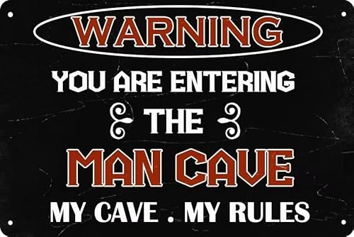 Metall-Blechschild mit Aufschrift "Warning You are Entering The Man Cave", My Cave My Rules, Schild für Man Caves, College, Wohnheim, Zimmer, Garage, Wanddekoration, Schilder, 30,5 x 20,3 cm von Nufar