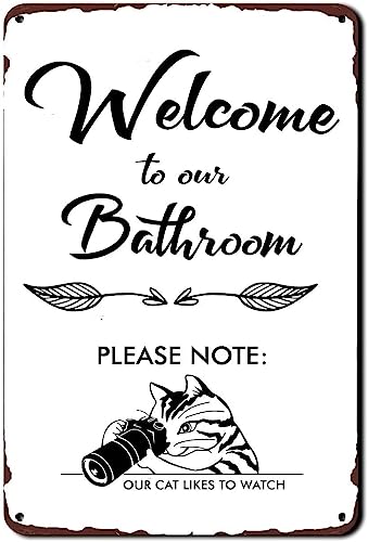 Metall-Blechschild mit Aufschrift "Welcome To Our Bath", WC-Warnschild, lustiges WC-Humorschild für Bar, Café, Garage, Wanddekoration, Retro-Vintage-Badezimmerschilder, Wandkunst, Badezimmer von Nufar