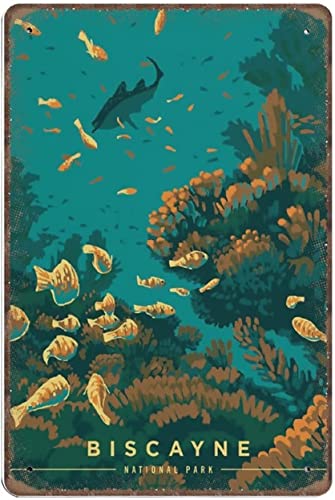 National Park Wonders Down Under Biscayne Florida Keys USA Minimalistischer Kunstdruck Standortstil Drucke Wanddekoration Neuheit Blechschild Plakette Bar Pub Vintage Retro Wanddekoration Home Group von Nufar