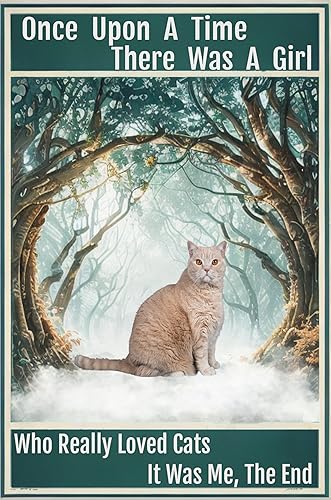 Nufar Once Upon A Time There Was A Girl Who Really Loved Cats Vintage Cat It Was Me The End Kunstdruck Niedliche Katze Leinwand Poster Heimdekoration für Schlafzimmer Wohnzimmer 14 x 20 cm von Nufar
