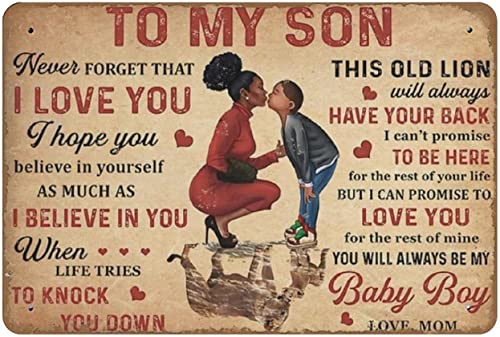 Poster "To My Son Never Forget That I Love You", kein Rahmen, schwarze Mutter, Kunstdruck, afrikanische Amerika, Mutter und Sohn, Vintage-Wanddekoration, Halloween-Horrorfilme, Metall-Blechschild von Nufar