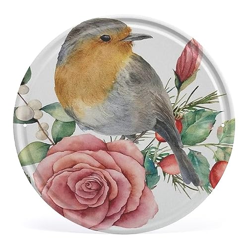 Rundes Metall-Blechschild mit Vogelmotiv, rustikale Wanddekoration, Wandschild, rund, Willkommenskranz, geeignet für Zuhause, Garten, Küche, Bar, Café, Restaurant, Garage, Wanddekoration, Retro von Nufar