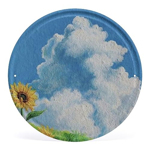 Sonnenblumenhimmel Blumenkranzschild, Kranzbefestigung, Metallschild, rundes Schild für Kränze, runde Metall-Blechschilder für Haus und Küche, Bar, Café, Tankstelle, Garage, Retro-Wand, 30,5 x 30,5 cm von Nufar