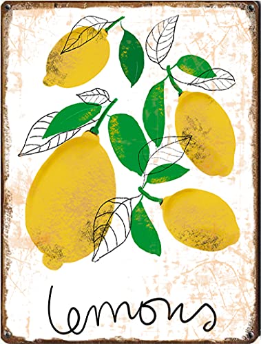 Zitronen-Wandkunstdruck, Gelb, Küche, Kunst, Zitrusdruck, Früchte, Zitrone, Illustration, Zitrone, Wanddekoration, Retro, Bauernhof, Landhaus, Zuhause, Restaurant, Garage, Café, Blechschild, 20,3 x von Nufar