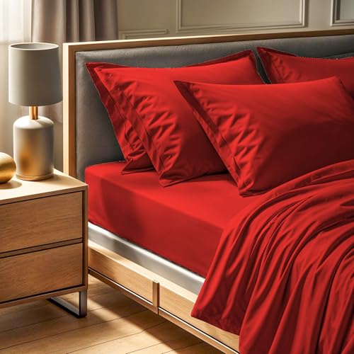 100% Cotton Ranforce Single Fitted Sheet (100 x 200+30 cm), Red, 145 Thread Count | Machine Washable at 30°C | Soft, Durable & Comfortable for a Cozy Sleep, Twin von Nuit Des Rêves
