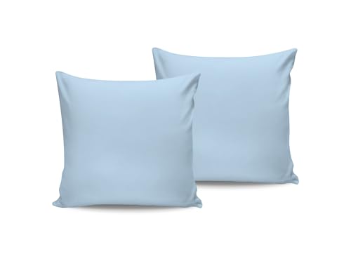 Light Blue Pillowcase Set (2 Pieces), 80 x 80 cm | 100% Cotton Ranforce, 155 Thread Count, Envelope Closure | Machine Washable at 30°C, Soft & Durable von Nuit Des Rêves
