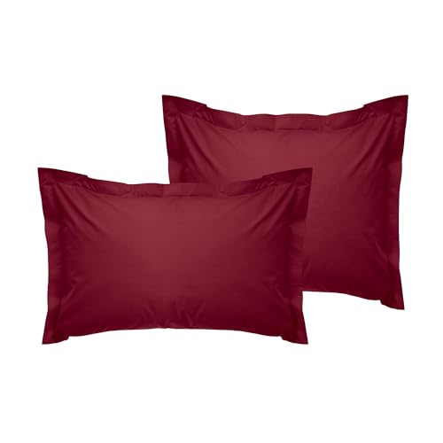 Luxurious Oxford Pillowcase Set (2 Pieces), Dark Red, 80 x 80+5 cm | 100% Cotton Ranforce, 155 Thread Count | Envelope Closure, Machine Washable at 30°C von Nuit Des Rêves