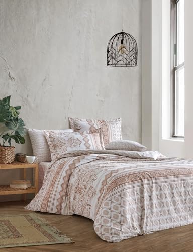 Luxurious Ranforce King Quilt Cover Set, 100% Cotton, 200 x 220 cm Duvet & 2 Pillowcases 80 x 80 cm | Elegant Brown, Beige & White Design for Cozy Bedrooms von Nuit Des Rêves