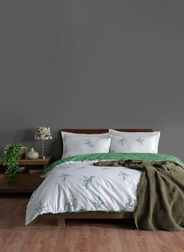 Nuit Des Rêves 100% Cotton Ranforce Single Quilt Cover Set, White & Green, 135 x 200 cm Duvet, 80 x 80 cm Pillowcase | Machine Washable, Elegant Design, 145 Thread Count Nuit Des Rêves 100% Cotton Ranforce Single Quilt Cover Set, White & Green, 135 x 200 cm Duvet, 80 x 80 cm Pillowcase | Machine Washable, Elegant Design, 145 Thread Count von Nuit Des Rêves