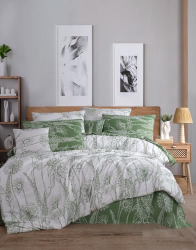 Nuit Des Rêves 100% Cotton Ranforce Single Quilt Cover Set, White & Green, 135 x 200 cm Duvet & 80 x 80 cm Pillowcase | Machine Washable at 40°C | Soft & Stylish, Twin Nuit Des Rêves 100% Cotton Ranforce Single Quilt Cover Set, White & Green, 135 x 200 cm Duvet & 80 x 80 cm Pillowcase | Machine Washable at 40°C | Soft & Stylish, Twin von Nuit Des Rêves