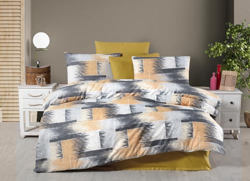 Nuit Des Rêves Double Quilt Cover Set (200 x 200 cm), 50% Cotton/50% Polyester, Mustard & Anthracite | 2 Pillowcases (80 x 80 cm) | Button & Envelope Closure, Machine Washable von Nuit Des Rêves