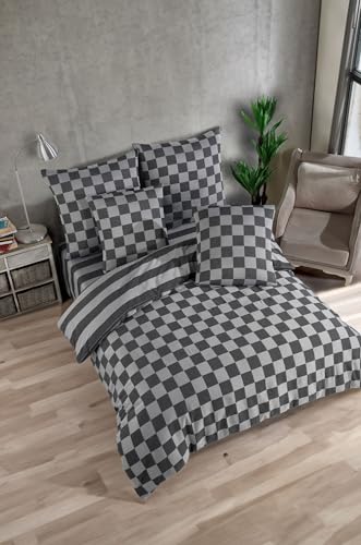 Nuit Des Rêves Double Quilt Cover Set (200 x 200 cm), Black, 70% Cotton/30% Polyester | 2 Pillowcases (80 x 80 cm) | Machine Washable, Elegant Button Closure von Nuit Des Rêves