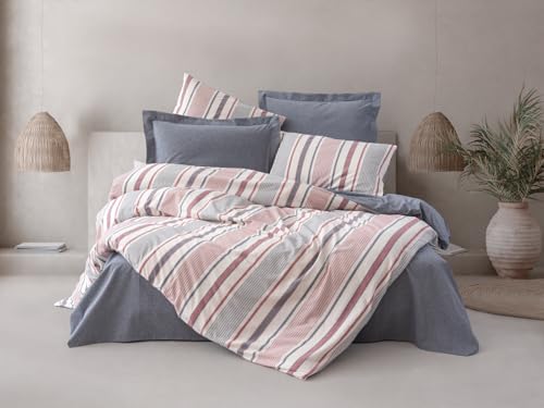 Nuit Des Rêves Double Quilt Cover Set (200 x 200 cm), Dark Blue & White/Pink, 50% Cotton/50% Polyester | Machine Washable, Button & Envelope Closure | Stylish & Comfortable Bedding von Nuit Des Rêves