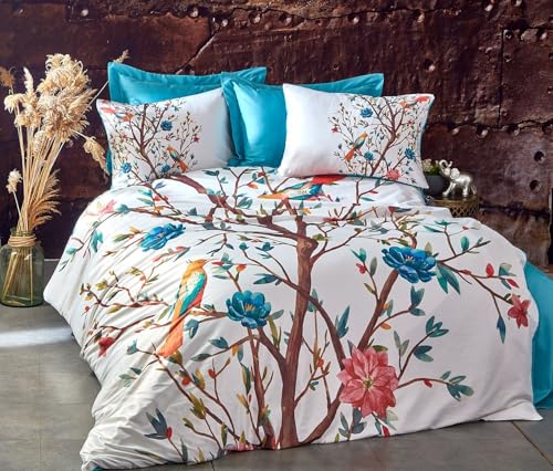 Nuit Des Rêves Double Quilt Cover Set (200 x 200 cm), Turquoise/White & Brown/Red | 100% Polyester Microsatin & Cotton 3D Printing, Machine Washable von Nuit Des Rêves