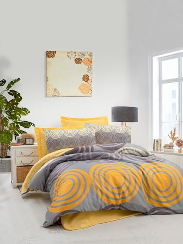 Nuit Des Rêves Double Quilt Cover Set (200 x 200 cm), Yellow & Grey, 100% Polyester Microsatin & Cotton 3D Printing, Zipper Closure, Machine Washable von Nuit Des Rêves