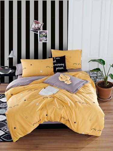 Nuit Des Rêves Double Quilt Cover Set (Yellow) - 200 x 200 cm Duvet & 2 x 80 x 80 cm Pillowcases | 65% Cotton, 35% Polyester, Machine Washable, Elegant Design von Nuit Des Rêves