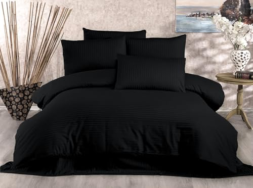 Nuit Des Rêves Elegant Black Single Quilt Cover Set, 135 x 200 cm Duvet & 80 x 80 cm Pillowcase | 80% Cotton, 20% Polyester, 229 Thread Count | Machine Washable at 30°C Nuit Des Rêves Elegant Black Single Quilt Cover Set, 135 x 200 cm Duvet & 80 x 80 cm Pillowcase | 80% Cotton, 20% Polyester, 229 Thread Count | Machine Washable at 30°C von Nuit Des Rêves