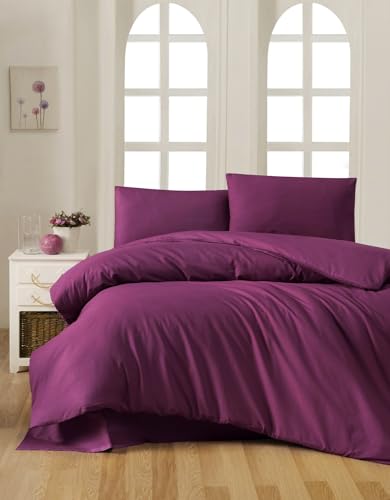 Nuit Des Rêves Elegant Purple Ranforce Double Quilt Cover Set, 200 x 200 cm | 100% Cotton, 155 Thread Count, Includes 2 Pillowcases | Machine Washable, Button Closure von Nuit Des Rêves