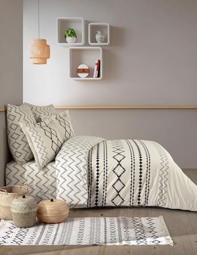 Nuit Des Rêves Elegant Ranforce Double Quilt Cover Set (200x200 cm), 100% Cotton, Cream & Black | 2 Pillowcases (80x80 cm) | Machine Washable, Stylish & Comfortable von Nuit Des Rêves