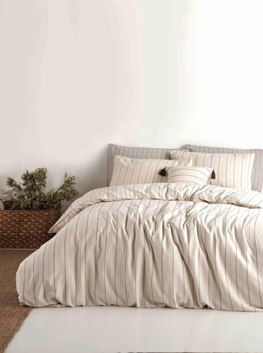 Nuit Des Rêves Elegant Ranforce Double Quilt Cover Set (200x200 cm), 100% Cotton, Machine Washable, Includes 2 Pillowcases (80x80 cm), Stylish Black & White Design von Nuit Des Rêves